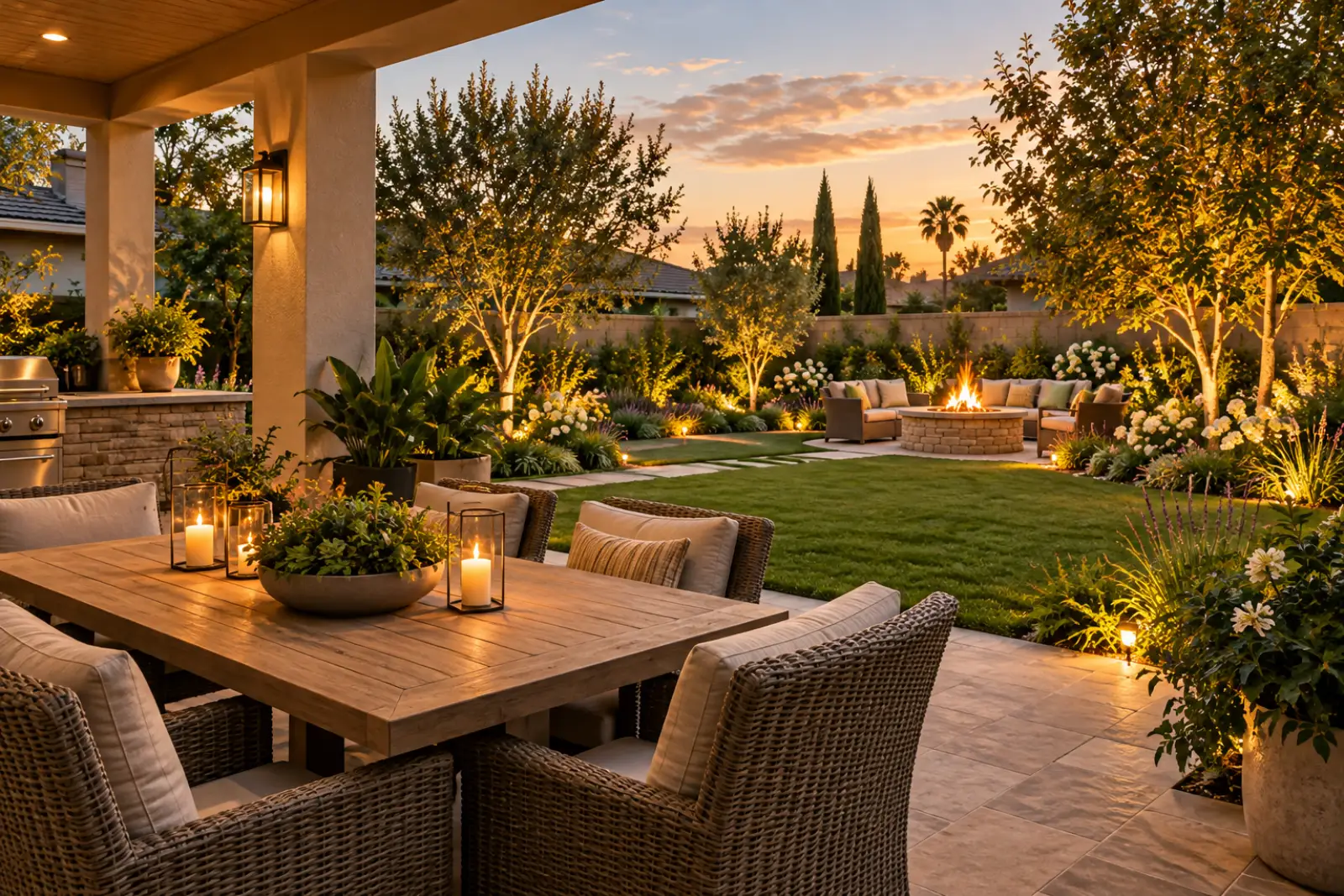 Comfortable backyard outdoor living space designed for relaxing and entertaining