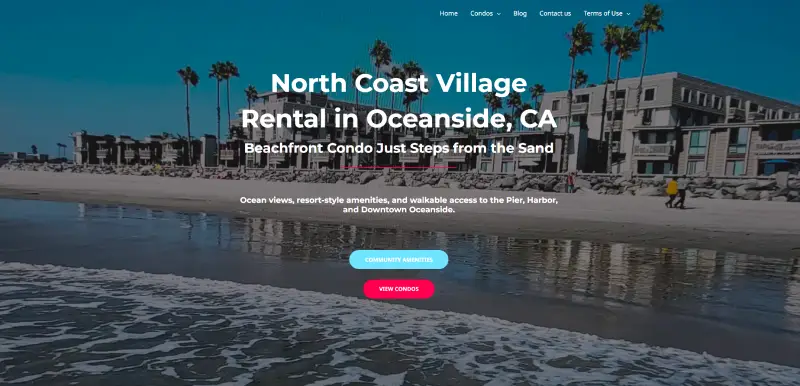Desktop view of the North Coast Village beachfront vacation rental website